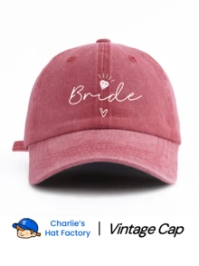 1pc Vintage Washed Baseball Cap - Bride Team Pattern Print - Retro Soft Adjustable Sun Hat, Suitable For Couples Party - Retro Washed Baseball Cap - View 29