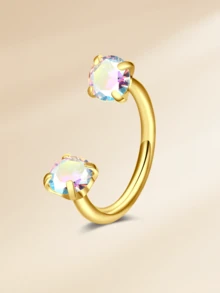 CIZME 18G Double Gemstone Pink Heart Horseshoe Nose Ring, Suitable For Women's Nose Ring, Septum Ring, Earring, Etc. - Horseshoe Nose Rings - View 17