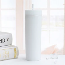 16盎司/480毫升高品质双层塑料杯，哑光橡胶涂层，可重复使用，直吸管杯，男女通用办公水瓶 - 彩色 - 查看 3