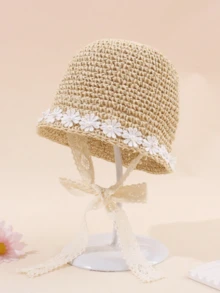 Mũ chống nắng ren hoa mùa hè cho bé gái, mũ chống nắng thường ngày đi biển. - Những bông hoa nhỏ màu trắng - Xem 5
