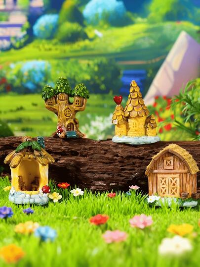 1PC/4pcs Mini Resin Tree House Ornament, Micro Landscape Decor Accessories, Whimsical Forest Cottage Figurine For Bonsai & Garden Planter Decoration,Mini Resin Tree House Ornament, Micro Landscape Decor Accessories, Forest Cottage Figurine, Bonsai Planter Decoration, Garden Craft Ornament, Whimsical Tree House Decor, Resin Micro House, DIY Landscape Accessory, Garden Mini House, Forest Tree House Decor