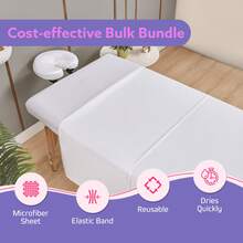 Massage Table Sheets Set – 3 Piece 4 Set, Microfiber Spa Bed Sheets, Cotton-Feel Massage Bed Cover, Wrinkle & Oil Resistant, Soft Accessories For Estheticians - White - View 4