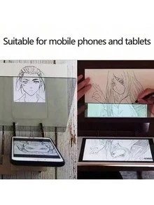 1 قطعة لوح رسم مسطح إبداعي، أداة لوح رسم شفافة للضوء، لوح تتبع إسقاط عالمي للهاتف والأجهزة اللوحية، أداة حامل الرسم، مناسبة كهدية جائزة للطلاب - الأسود - مشاهدة 5