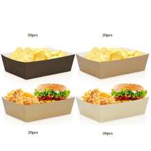 10个/40个/80个装，尺寸4.7x3.1x1.5英寸，纸质食品托盘，4种颜色可选：深棕色、本色、浅褐色、奶油色，纸质船形零食盒，敞口外卖盒，适用于薯条、鸡翅、爆米花、玉米片等，适合婚礼、生日、电影之夜、节日派对等场合。 - 多色 - 查看 11