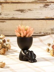 Succulent Flower Pot, Black Resin Thigh Hugging Humanoid Flower Pot, Mini Plant Rack, Creative Desktop Decoration For Homes, Offices, And Dormitories, Black Mini Plant Container For Indoor Plants, Decorative Home Accessories - B - View 6