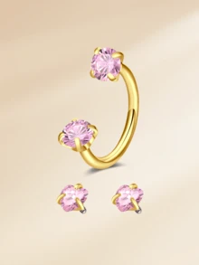 CIZME Horseshoe Nose Rings 316L Stainless Steel,Nose Hoop Piercing Jewelry,Half Hoop Earrings For Women Internally Threaded Cartilage Helix Tragus Earrings,Double CZ Eyebrow Lip Piercing With Pink Heart CZ Replace Ball 18G 8mm - Round Zirconia - View 7