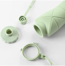 1PC 800ML Multi-Color Solid Cylindrical Silicone Foldable Leakproof Portable Sports Water Bottle Casual Outdoor Minimalist Style - 800ml--綠 - 查看 5