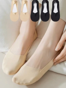 5双装女士透气夏季薄款隐形冰丝袜，硅胶防滑鞋底，吸汗船袜 - 彩色 - 查看 2