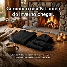 Kit Frio Térmico ( Blusa + Calça + Gorro + Luva ) Conjunto Flanelado Segunda Pele Forrado Unissex Inverno - Preto - Visão 4
