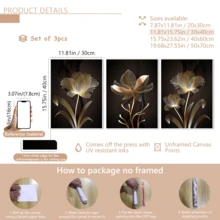 3 件套帆布抽象植物花卉装饰画，可选择带框或不带框，是理想的乔迁礼物、大学宿舍公寓装饰、酒店、家庭、客厅、卧室、浴室和办公室墙面装饰礼品。 - A - 查看 20
