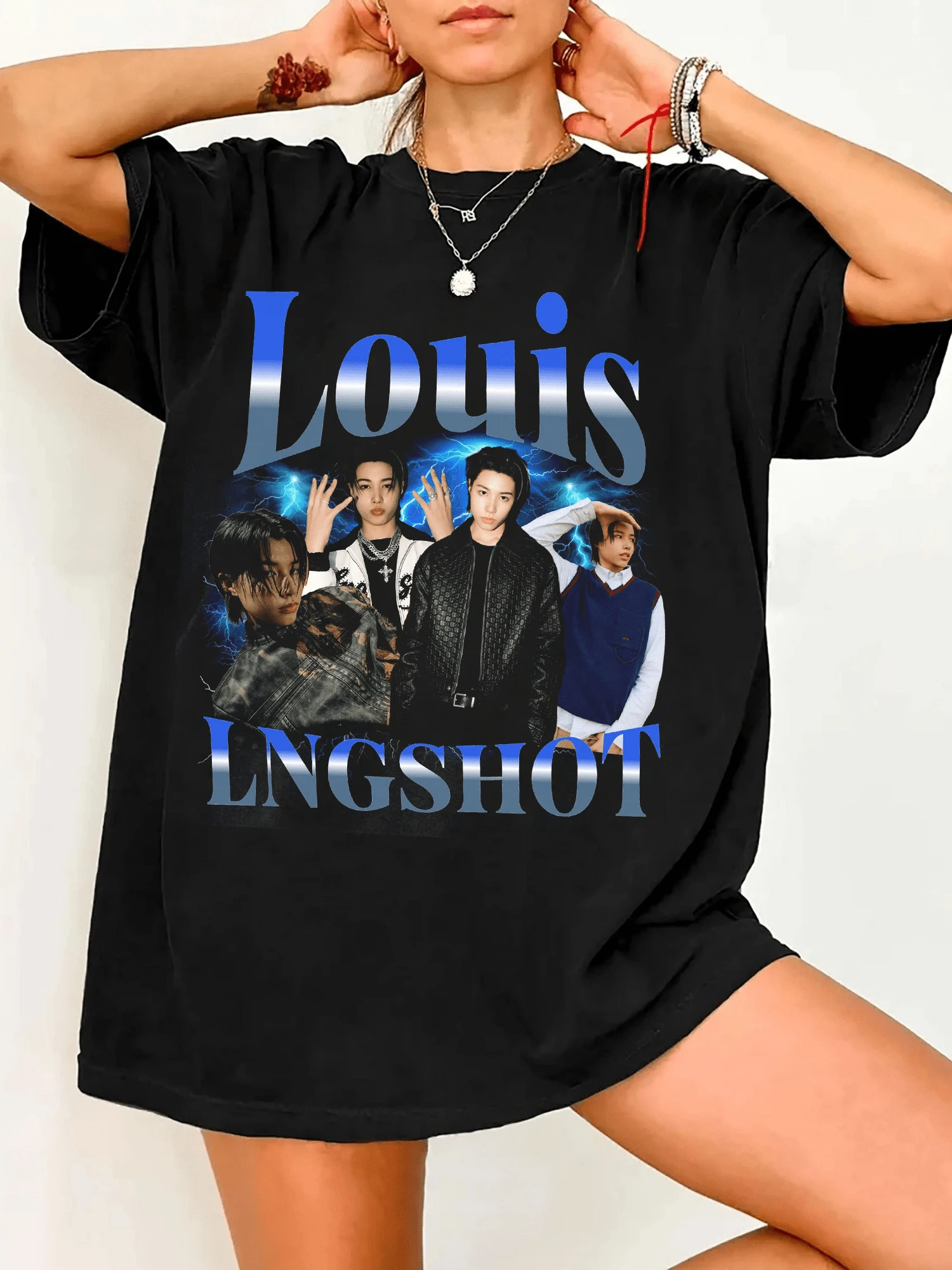 LNGSHOT Louis Bootleg T-Shirt, 90s Graphic Design - Black - View 1