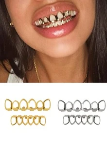 1 Set Classic Hollow-Out 6-Tooth Smooth Dental Grillz, Funny Party Accessory, Photography Prop - Multicolor - View 1