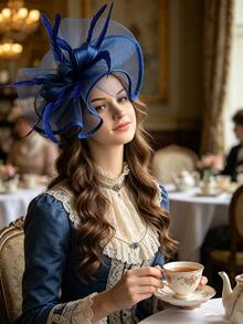 Women's Fascinators Hats For Women - Tea Party Hats Fascinators Kentucky Headband Feather Cocktail Derby Hat For Bridal Wedding Hat - Màu xanh lam - Xem 4