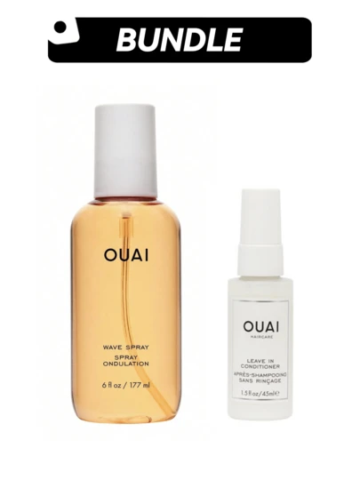 OUAI [Paquete de cuidado personal] Spray ondulante + Acondicionador sin enjuague Spray protector térmico 6oz/177ml + 1.5oz/45ml