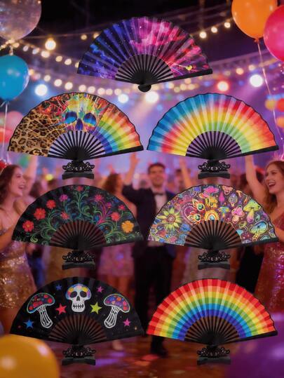 1pc Foldable Bamboo Fabric Fan, Available In Multiple Patterns Like Leopard Print, Smooth Opening And Closing, Portable And Easy To Store, Suitable For Men/Women, Bridesmaids, Summer Cooling, Parties, Wedding Decorations, Wall Decor, Also Can Be Used As A Personalized Gift, Rave Clack Hand-Held Fan For Dancing, Disco Parties, Beach, Gift Performances, Decorations, Dancing, Festivals, Gifts