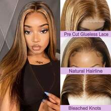 13x4 13x6 5x5 Straight Lace Front Wig Human P4/27 Brazilian Human Blended Hair Wig HD Transparent Lace Frontal Wigs For Women Natural Hairline 200% Density 5x5 Pre Cut Glueless Lace Wig -Put On And Go Glueless Lace Wigs Blended Human Hair For Daily Use - S4/27 - View 7