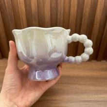 陶瓷珍珠手柄渐变色咖啡杯，可爱炫彩波浪边杯，家居/下午茶/厨房餐具礼品，毕业纪念品，生日礼物，毕业礼物，宰牲节礼物 - 彩色 - 查看 6
