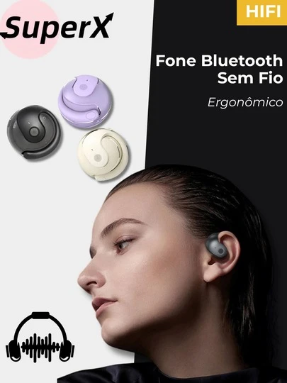 Fones de ouvido sem fio bluetooth, ergonomia TWS suporte a fixação sobre orelha e resistência quedas