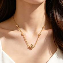 VceTd 2pcs/3pcs/4pcs/5pcs Classic Elegant Glass Inlaid Four-Leaf Flower Design Stainless Steel Jewelry Set, Suitable For Women's Daily Life Or Holiday Wear, Also As A Gift For Her - Yellow Gold - View 3