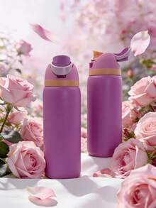OW Pinkish Purple Large Capacity Stainless Steel Water Bottle,32oz/945ml,With A Straw,Exquisite Appearance,Keeps Drinks Hot Or Cold,Can Hold Iced Drinks And Water,Suitable For Work,Sports,Indoors And Outdoors,For Students And Workers,Gift - 粉紅紫色 - 查看 2
