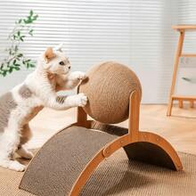 Arch Bridge Wooden Cat Scratching Board, Stable Non-Slip Base, Curved Cat Scratching Pad, Interactive Indoor Cat Toy, Suitable For Kittens And Adult Cats, Sisal Ball Scratching Board, Pet Claw Care Furniture - one-size - View 3