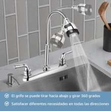 Kitchen Faucet With Sprayer, Two-Handle Kitchen Faucet With Gooseneck Flexible Hose,  Two-Function Kitchen Sink Faucet (Brass Body, Easy Installation) - Silver - C - View 7