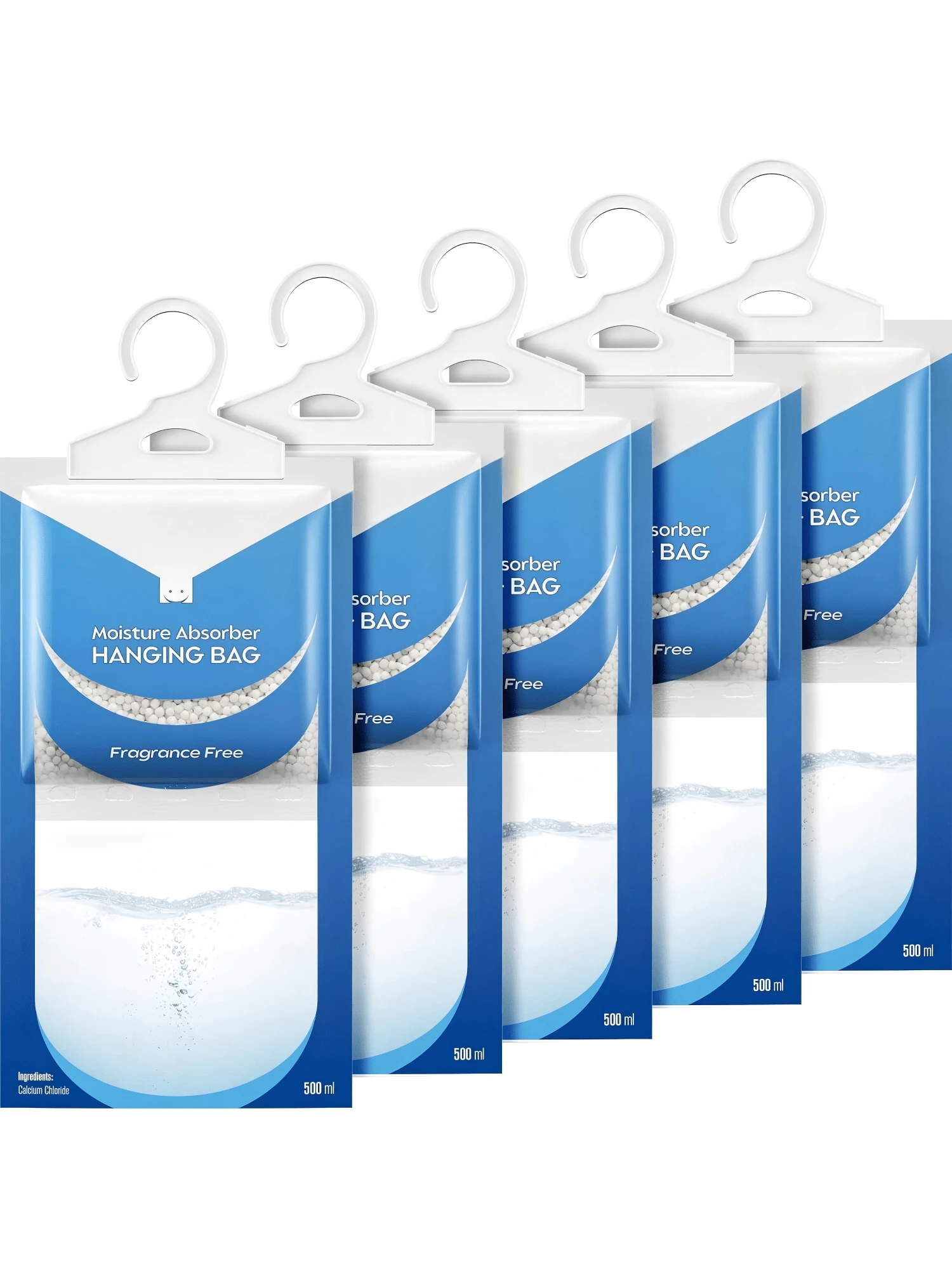 5 Pack Moisture Absorber Bags, Fragrance-Free Dehumidifier Hanging Bags For Closet, Car, Bathroom, Bedroom, Basement, 9.8 OZ - 5 Pack - View 1