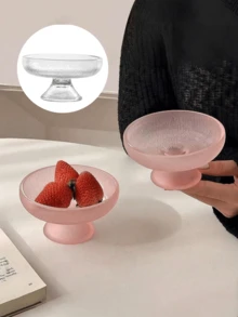 1pc Premium Fruit Plate, Unique Creative Pink Glacier Glass Pedestal Dish, Candy & Snack Plate In Ins Style, Exquisite Afternoon Tea Dessert Tray, Household Cake & Pastry Stand. Suitable For Cafe, Dessert Shop, Afternoon Tea, Western Restaurant, Wedding, Gathering, Party. - Pink - View 9