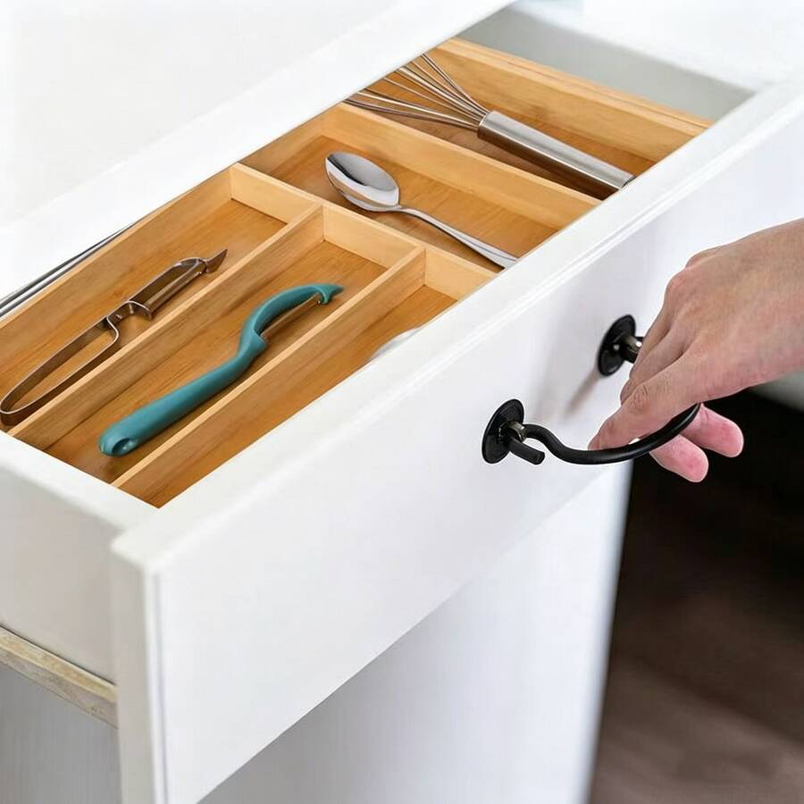 1-Pack Bamboo Kitchen Drawer Organizer - Utensil Organizer For Kitchen Drawers - Cutlery Tray And Silverware Organizer, For Kitchen Decor, Fall Decor, Holiday Decor, Room Decor, Home Decor, Autumn Decor, Bedroom Decor, Halloween Decor, Room Decor, Christmas Decor, Halloween, Halloween Decorations, Christmas, Halloween Decorations, Christmas Decorations, Fall Decor, Christmas Decorations, Storage, Organization - Khaki - View 1