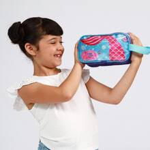 Pikuka Estojo Escolar Infantil Duplo Feminino Reforçado Premium Menina Cabe 200 Lápis Sereia - Roxo - Visão 3