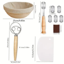 10-Inch Diameter Bread Proofing Baskets Set, Including Oval And Round Shapes, Made Of Natural Woven Willow With Liners, Dough Scraper And Danish Dough Whisk Included, Non-Stick Breathable Baking Tools - View 12