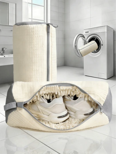 1 túi giặt giày bền chắc 360°, túi giặt máy đặc biệt giảm tiếng ồn và chống biến dạng, túi giặt tái sử dụng có chức năng phơi khô, phù hợp với giày thể thao, giày vải, giày trẻ em, giày nam, giày nữ và các loại giày/đồ dùng phòng tắm khác, giúp bạn rảnh tay, phụ kiện phòng tắm.