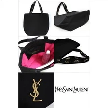 YSL Official Yves Saint Laurent Novelty Canvas Tote Bag Black Gold Embroidery Logo Women's Shopper Tote - 黑色 - 查看 5