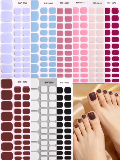 32pcs Summer Party Classic Dopamine Colorful Vivid Solid Color Fully Cured Gel Nail Stickers, Fresh & Fashionable, Glossy & Long-Lasting, No UV Lamp Needed, Suitable For Women & Girls Daily, Beach, Travel, Wedding, DIY Nail Art, Great Gift For Her