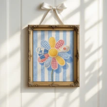 1幅复古爱国雏菊花卉墙画海报，适合7月4日美国独立日装饰，蓝白条纹美式风格，可装裱或不装裱，适用于家居、公寓、酒店、客厅、卧室、浴室和办公室装饰，也是一份很棒的礼物。 - A - 查看 3