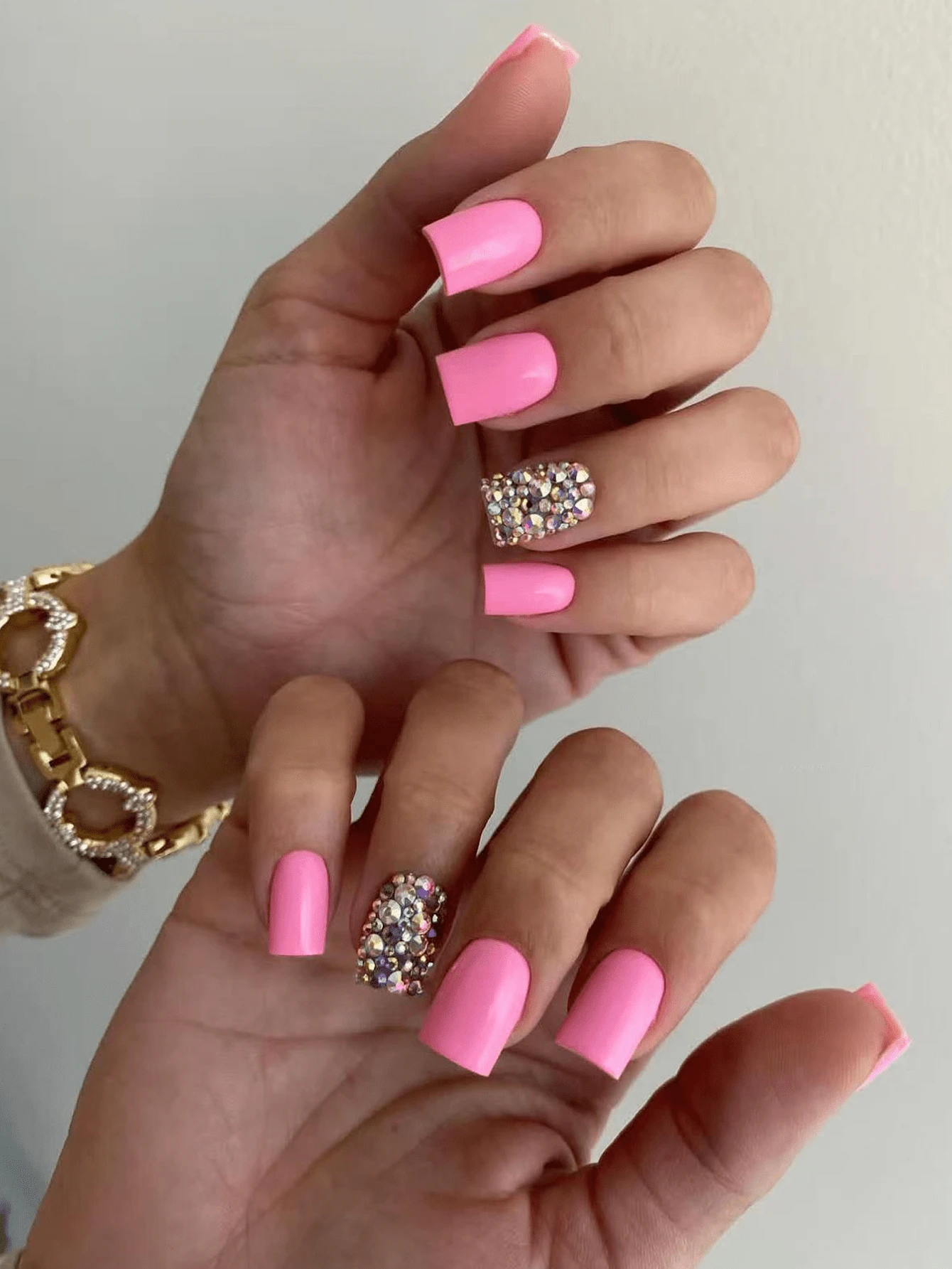 24 piezas de pegatinas de uñas de cristal de imitación reutilizables, elegante minimalista rosa pálido con cristales AB, adecuado para citas, San Valentín, primavera, Año Nuevo, Navidad, viajes diarios, cumpleaños, festivales, nueva llegada de primavera/verano - Rosa - Ver 1