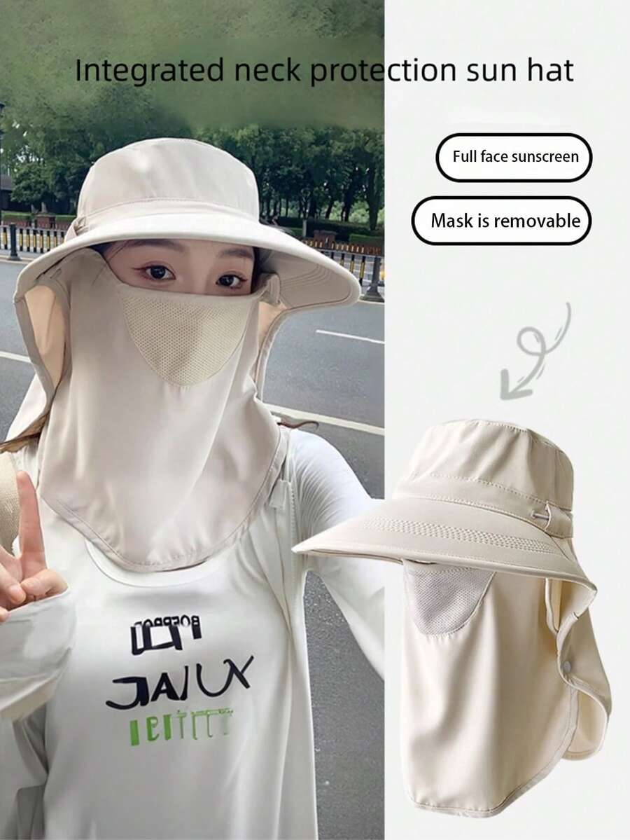 Mũ hè cho nữ có kèm khẩu trang và khăn che cổ, mũ rộng vành chống nắng ngoài trời. - mũ chống nắng - Xem 1