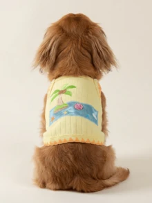 PETCIRCLE 1件宠物衣服，狗狗/猫咪服装，贵宾犬，泰迪熊，小型犬/幼犬，快乐小狗/小猫休闲时尚可爱舒适波点背心 - 黄色 - 黃色 - 查看 2