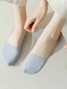 5双装女士透气夏季薄款隐形冰丝袜，硅胶防滑鞋底，吸汗船袜 - 彩色 - 查看 3