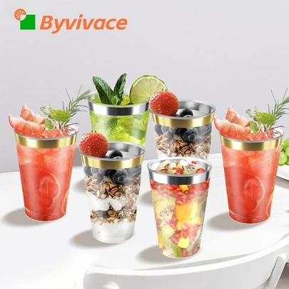 100pcs Gold/Silver Cups, 6.76oz (200ml) Clear Cups, Gold/Silver Rim, Beer Mugs, Hard Party Cups, Premium Gold/Silver Edged Cups, Coffee Cups, Hot/Cold Beverage Cups, Ideal For Birthday Parties, Family Gatherings, Picnics, Parties, Weddings And Events Decoration