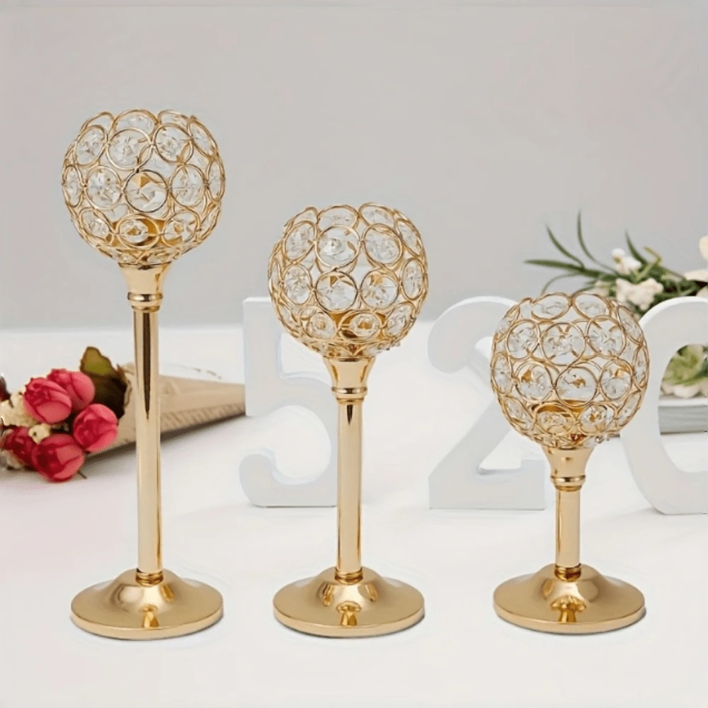 1/3 Pcs Rose Gold Candle Holders, Used As Table Centerpieces For Weddings And Parties. Create A Romantic Atmosphere On Restaurant Tables, Suitable For Wedding Tables, Various Events, Receptions, Birthday Parties And Home Decorations. - Gold - View 1