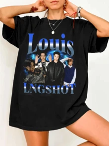 LNGSHOT Louis Bootleg T-Shirt, 90s Graphic Design - Black - View 6
