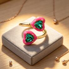 1 Open Ring, Women's Heart-Shaped Open Ring, Candy Colored Droplet Oil Stackable Ring, Simple And Fashionable Daily Wear Ring. Mother's Day Gifts - Heart-shaped - View 1
