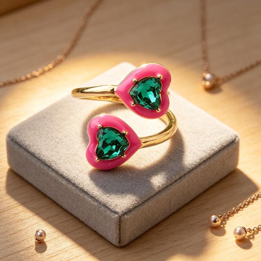 1 Open Ring, Women's Heart-Shaped Open Ring, Candy Colored Droplet Oil Stackable Ring, Simple And Fashionable Daily Wear Ring. Mother's Day Gifts - Heart-shaped - View 1