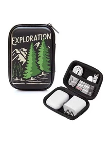 Pine Pattern EVA Hard Shell 4.3 Inch Compact Storage Box - Travel Protective Storage Bag, Suitable For Electronic Accessories, Earphones, Hard Drives And Data Cables; Shockproof Zipper Pouch (Storage Box Only). - Multicolor - View 4