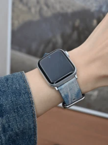 [Dây đeo đồng hồ thời trang] Dây đeo đồng hồ Apple bằng da tổng hợp phong cách, bền và thời trang, phù hợp với các kích thước 38/40/41/42/44/45/49mm, tương thích với Apple Watch Series 1-8/SE/Ultra, khóa cài màu bạc, unisex, quà tặng cho cặp đôi - Màu xanh bụi bặm - Xem 4
