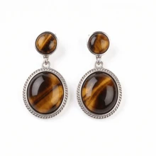 [10 viên đá mắt hổ tự nhiên dạng cabochon] 10 viên đá mắt hổ tự nhiên dạng cabochon - Mặt phẳng để khảm vào nhẫn, dùng để tự làm trang sức, trang trí bằng đá bán quý. - hình tròn lồi - Xem 5