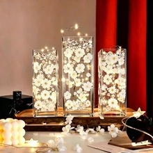 100 Peças de Flores de Cerejeira Artificiais e 5000 Peças de Bolinhas de Água, para Decoração de Vasos, Enchimento de Vasos, Decoração Central de Velas Flutuantes, Decoração de Casamento DIY, Decoração do Dia dos Namorados, Decoração de Festa Temática, Decoração de Bar e Restaurante, Decoração Doméstica, Decoração de Quarto, Decoração de Vaso de Vidro - Branco - Visão 2