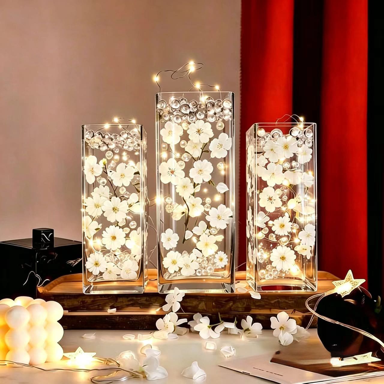 100 Peças de Flores de Cerejeira Artificiais e 5000 Peças de Bolinhas de Água, para Decoração de Vasos, Enchimento de Vasos, Decoração Central de Velas Flutuantes, Decoração de Casamento DIY, Decoração do Dia dos Namorados, Decoração de Festa Temática, Decoração de Bar e Restaurante, Decoração Doméstica, Decoração de Quarto, Decoração de Vaso de Vidro