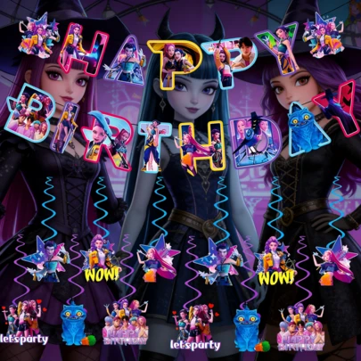 Bộ trang trí tiệc sinh nhật nhóm nhạc nữ K-POP năm 2026 (1 món/bộ), bao gồm banner xoắn ốc, phụ kiện trang trí tiệc theo chủ đề K-POP, phù hợp cho các bữa tiệc sinh nhật.